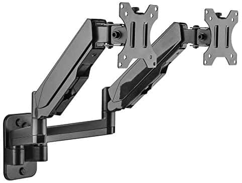 Mount-It! Dual Monitor Wall Mount Bracket | Double Monitor Mount With Two Height Adjustable Full Motion Gas Spring Arms | Fits 24 27 30 32″ Screens with 75, 100 VESA Patterns, 19.8 Lb Capacity Per Arm