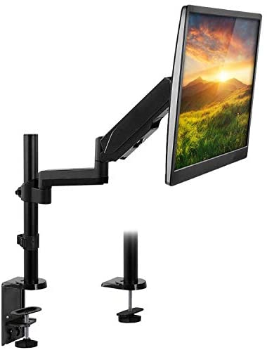Mount-It! Single Monitor Arm Mount | Desk Stand | Full Motion Height Adjustable Articulating Gas Spring Arm | Fits 19 21 24 27 29 30 32 Inch VESA Compatible Computer Screen | C-Clamp and Grommet Base