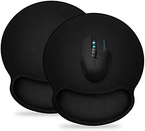 Mouse Pad with Support Bar, Ergonomic Mouse Pad with Gel Wrist Rest Support, Gaming Mouse Pad with Lycra Cloth, Non-Slip PU Base for Computer, Laptop, Home, Office & Travel, Black (2)