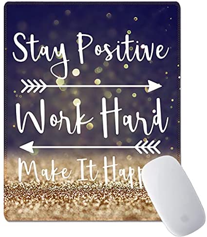 Mousepad, Small Mouse pad, Gaming Mouse Pad, Stay Positive Work Hard and Make It Happen Inspirational Quotes Mouse pad, 10.2×8.3×0.12in, Purple Yellow Flash Mouse pad