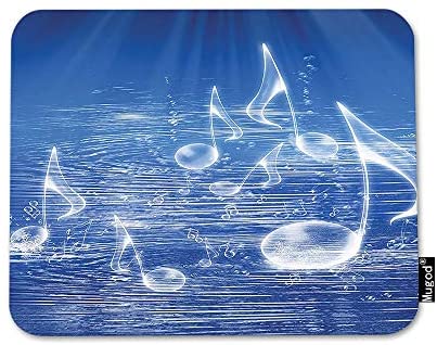 Mugod Music Mouse Pad Magical Water with Cute Musical Cheerful Notes Blue White Mouse Mat Non-Slip Rubber Base Mousepad for Computer Laptop PC Gaming Working Office & Home 9.5×7.9 Inch