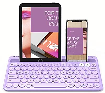 Multi-Device Bluetooth Keyboard, Universal Bluetooth Rechargeable Keyboard with Built-in Stand Slot for iPad Tablet Smartphone PC MacBook Android iOS Windows Devices- (Purple)