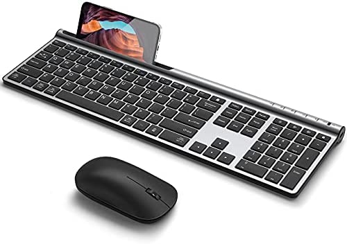 Multi-Device Bluetooth Keyboard and Mouse, CHESONA Rechargeable Full Size Ultra Thin Dual-Mode (BT 5.0+3.0+2.4G) Wireless Keyboard Mouse Combo, for Mac OS/iOS/Windows/Android (Silver Black)