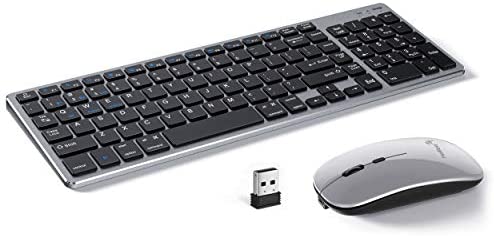 Multi-Device Bluetooth Keyboard and Mouse, HUIBEST Dual Mode (BT+2.4G) Rechargeable 2.4G Wireless Keyboard and Mouse Combo, for Windows/Android/Mac OS/iOS, Extra Silicone Keyboard Cover(Black+Gray)