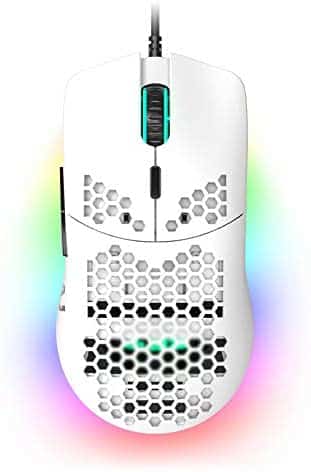 NACODEX AJ390 69G USB Wired Gaming Mouse with Lightweight Honeycomb Shell – RGB Chroma LED Light – Programmable 7 Buttons – Pixart 3338 16000 DPI Optical Sensor (White)