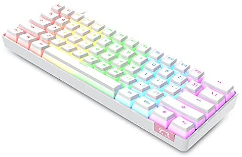 NACODEX Mini 60% Mechanical Gaming Keyboard – PBT Pudding Keycap Bluetooth 5.0 Rainbow Keyboard – 1000mAh Ultra-Compact Keyboard for iOS Android Windows Or Mac (Blue Switch White)