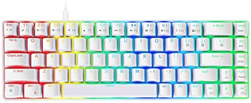 NPET K61 60% Mechanical Gaming Keyboard, RGB Backlit Ultra-Compact Gaming Keyboard, Mini Wired Computer Keyboard with Red Switches for Windows PC Gamers (68 Keys, White)