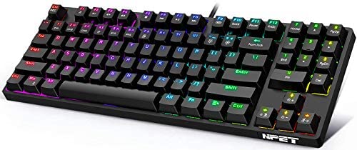 NPET K80 Mechanical Gaming Keyboard, RGB Backlit Keyboard with Red Switches, Compact Ergonomic Keyboard with Number Keys for Desktop, Computer, PC (87 Keys Gaming Keyboard Updated Version)