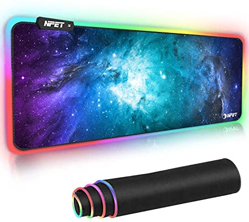 NPET MP02-SP RGB Gaming Mouse Pad, Soft Oversized Glowing Extended LED Mousepad, Touch Control, Anti-Slip Rubber Base Computer Keyboard Mouse Mat, 31.5 x 12 Inch