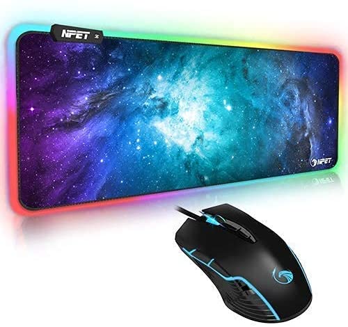 NPET RGB Gaming Mouse Pad and LED Gaming Mouse Bundle, Soft Oversizz LED Mouse Pad, 7 Programmable Button Gaming Mouse