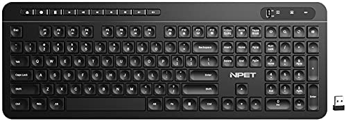 NPET WK20 Wireless Keyboard, 2.4G Ergonomic Computer Keyboard with Numeric Pad & 12 Hot Keys, Ultra Slim USB Full Size Keyboard for Desktop/PC/Laptop/Surface/Smart TV/Windows Devices