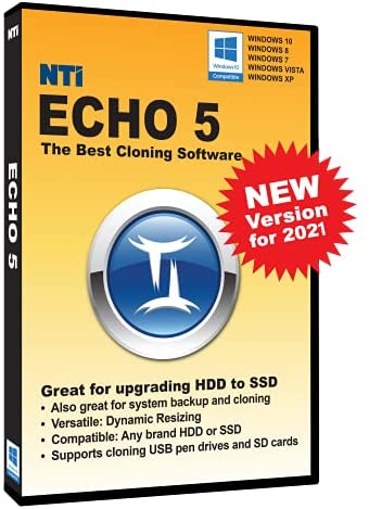 NTI Echo 5 | Made in USA | Available in Download and CD-ROM | The Best Cloning Software. It Simply Works | Make an exact copy of HDD, SSD or NVMe SSD, with Dynamic Resizing