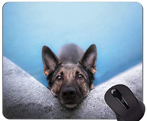 Natural Rubber Gaming Mouse Pad Printed with Pet Stare German Shepherd Dog – Stitched Edges