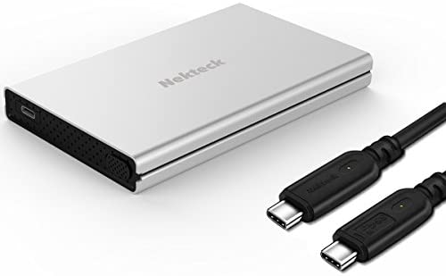 Nekteck Aluminum SATA to USB C Hard Disk Enclosure(Gen 1) HDD/SSD Adapter Case with USB Type C to C Gen 2 Cable Tool Free Hard Drive Enclosure – Silver 2.5 Inch