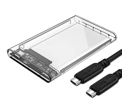 Nekteck Transparent Plastic Case SATA to USB C Hard Disk Enclosure HDD/SSD Adapter Case with USB Type C to C Gen 2 Cable Tool Free Hard Drive Enclosure – 2.5 Inch