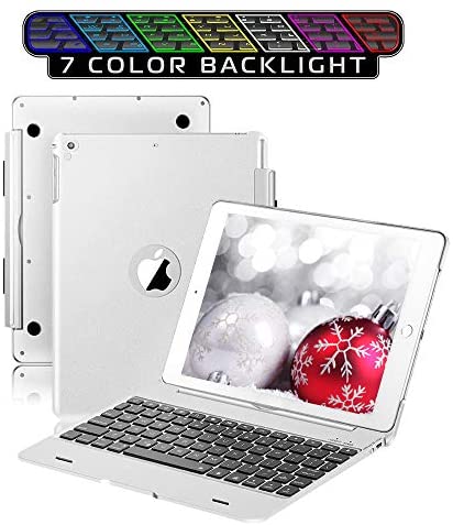 New Keyboard fit for ipad 9.7/ipad Air Keyboard Case, 7 Color Backlight Detachable Keyboard Folio Wireless Stand Keyboard Cover for ipad 5/6,Smart Automatic Sleep/weak for iPad Pro 9.7（Silver