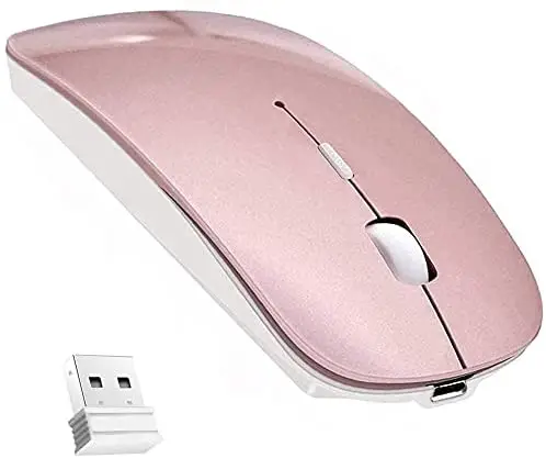 New [Upgraded] Slim Wireless Mouse, 2.4G Silent Laptop Mouse with Nano Receiver, Ergonomic Wireless Mouse for Laptop, Portable Mobile Optical Mice for Laptop, PC, Computer, Notebook, Mac (Rose Gold)