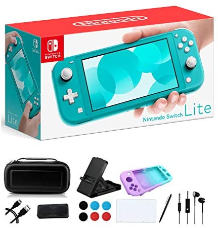 Newest Nintendo Switch Lite – 5.5″ Touchscreen Display, Built-in Plus Control Pad – Family Christmas Holiday Gaming Bundle – 802.11ac WiFi, Bluetooth 4.1 – iPuzzle 9-in-1 Carrying Case – Turquoise