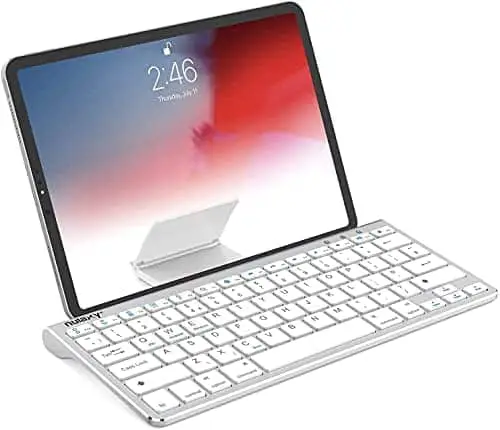 Nulaxy KM13 Bluetooth Keyboard with Sliding Stand, iPad Keyboard Supports Android Windows, Compatible for Apple iPad iPhone Samsung Tablets Phones – Silver