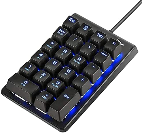 Number Pad, ROTTAY Mechanical USB Wired Numeric Keypad with Blue LED Backlit 22 Key Numpad for Laptop Desktop Computer PC Black (Blue switches)
