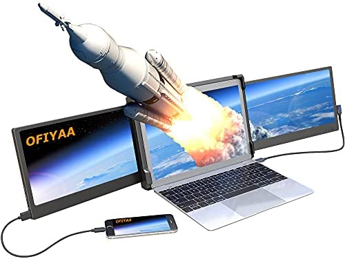 OFIYAA P2 12″ Display Triple Portable Fold Monitor Laptop Monitor Extender FHD 1080P IPS 270° Plug and Play 4 Speakers Dual Monitor Laptop for Multiple Laptops Compatible with 13″-16″ Notebook/Mac