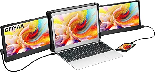 OFIYAA P2 (12 Inch) Triple Portable Monitor for Laptop Screen Extender 1080P Rotating FHD IPS USB-A/Type-C/HDMI 4 Speakers Gaming Monitor Extender for PS5 Compatible with 13″-16″ Mac PC
