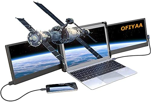 OFIYAA P2 12” Triple Portable Monitor Laptop Monitor Extender Dual Screen FHD IPS Type-C/HDMI/USB-A 4 Speakers Display Extender for PS5 Compatible with 13”-16” Mac PC/Notebook (12 Inch)