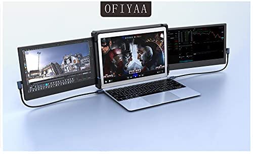 [OFIYAA] P2 Triple Portable Monitor for Laptop | Dual 12” Mobile Display | 1080P FHD IPS USB-A/Type-C/HDMI | 4 Speakers Monitor for Switch/PS5 | Compatible with 13”-16” Mac PC/Laptop (P2-US01-001)