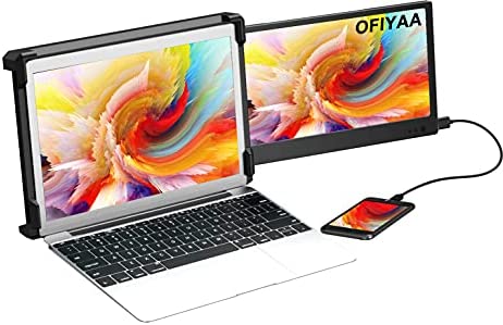 OFiyaa P1 (12 Inch) Portable Monitor for Laptop Screen Extender Dual Display FHD IPS USB-A/Type-C/HDMI 2 Speakers Monitor Extender for PS5 Compatible with 13”-16” Mac PC/Notebook