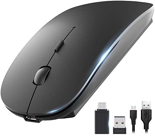 OKIMO Rechargeable Wireless Mouse, 2.4Ghz Silent Computer Office Portable Slim Optical Mouse with USB Receiver Type-C, 3-Level Adjustable DPI for Laptop, Computer, MacBook, Notebook, PC (Black)