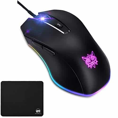 ONIKUMA USB Wired Gaming Mouse with 8000 DPI & 6 Programmable Buttons & RGB Breathing Lights for PC, Mac, Laptop, Desktop Computer Bundle with Thin Mouse Pad