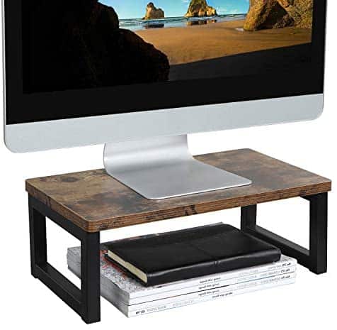 OROPY Vintage Wood Monitor Stand Riser, Multi-Purpose Desktop Storage Organizer Shelf for Laptop Computer, 15.7”L X 9”W X 5.5”H(Dark Brown)