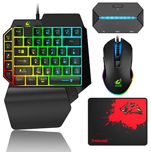 One Hand Keyboard and Mouse Combo, Wired Mechanical Feeling Rainbow Backlight Keyboard and RGB Gaming Mouse and LED Backlit Converter Compatible with PS4/Xbox One/Nintendo Switch/PS3 /PC