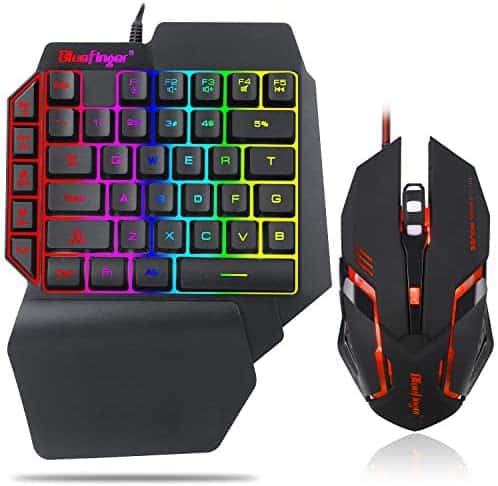 One Hand RGB Gaming Keyboard and Backlit Mouse Combo,USB Wired Rainbow Letters Glow Single Hand Mechanical Feeling Keyboard with Wrist Rest Support, Gaming Keyboard Set for Game
