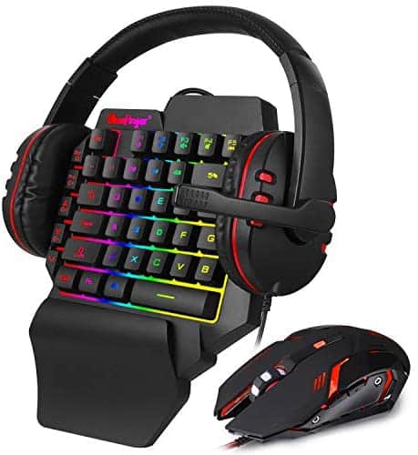 One Hand RGB Gaming Keyboard and Backlit Mouse and Gaming Headset with Microphone,USB Wired Rainbow Single Hand Mechanical Feeling Keyboard with Wrist Rest Support, Gaming Keyboard Set for Game