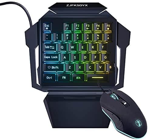 One-Handed Gaming Keyboard and Mouse Combination Mini Wired RGB Backlit Half Keyboard, Mechanical Feel, Support Wrist Rest Suitable for Professional Gamers(Black)