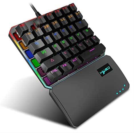 One-Handed RGB Mechanical Gaming Keyboard, Professional Gaming KeypadUSB Wired Rainbow Letters Glow Single Hand Keyboard with Wrist Rest Support 4 RGB 35-Key Wired Keyboard and 9 Onboard Macro Keys