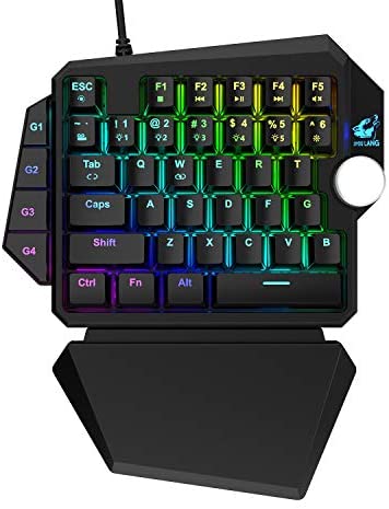 One-Handed RGB Mechanical Gaming Keyboard,39 Programmable Keys, Upgrade Multimedia Knob USB,Professional Rainbow Mechanical Gaming Keypad, Detachable Wrist Rest Compatible with PC/Xbox/PS4