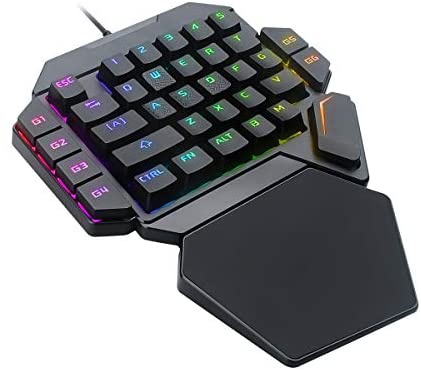 One Handed RGB Mechanical Keyboard, Jhua Ergonomic Half Gaming Keyboard 35 Keys with Rainbow Backlit Keyboard Wired Gaming Keypad Mini USB Keyboard Single Hand Game Controller for PC PS4 LOL Xbox Game