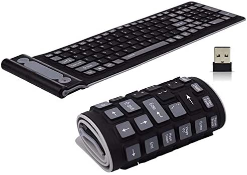 Onlywe 2.4G Wireless Keyboard Waterproof Folding Silicone107-Key Mute Gaming Keyboard with USB Receiver for Notebook Desktop Laptops PC