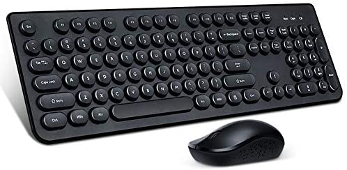 Onlywe Wireless Keyboard Mouse Combo,2.4G Retro Round Keycaps Thin PC Laptop Gaming Keyboards Mouse Set (Black)
