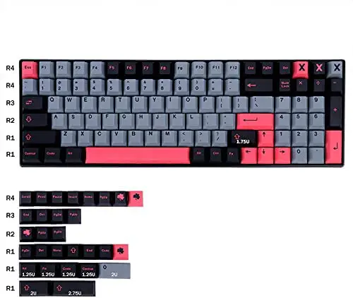 PBT 8008 Keycaps 129 Keys Cherry Profile Dye Sublimation Gray and Pink Keycap Set for 61/64/68/84/87/96/104/108 Mechanical Gaming Keyboard Gateron Cherry MX Switches (Only Keycaps)
