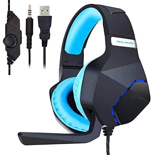 PC Gaming Headset for PS4 Xbox One, Onikuma 3.5mm Stereo USB LED Headphones with Omnidirectional Microphone, Volume Control for Computer Laptop Mac Playstation 4 by YSSHUI-Black + Blue