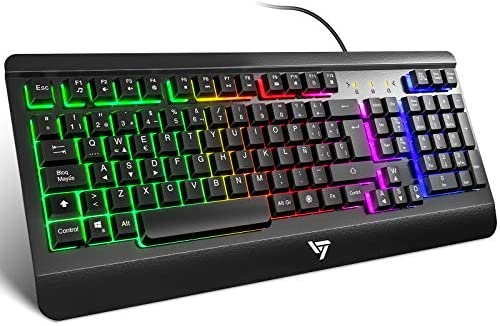 PC Gaming Key Keyboard, LED Keyboard with Rainbow Backlight, 19 Keys Anti-ghosting, Quiet Ergonomic Keyboard with Wrist Rest, USB Wired Keyboard for Laptop Computer Desktop, for Windows, Mac OS
