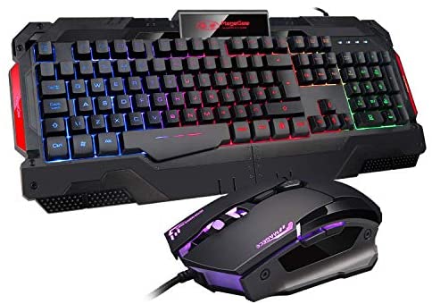 PC Gaming Keyboard and mouse Combo, GK806 LED Rainbow Backlit USB Keyboard and Mouse Set, G7 Gaming Mouse and Keyboard 104 Key Computer PC Gaming Keyboard with Wrist Rest-White