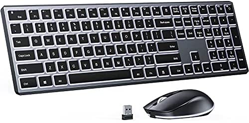 PEIOUS Backlit Wireless Keyboard and Mouse, Rechargeable USB Illuminated Keyboard Mouse Combo Full Size Ergonomic Quiet 2.4G Backlight Wireless Mouse and Keyboard for Mac and Windows 7/8/10