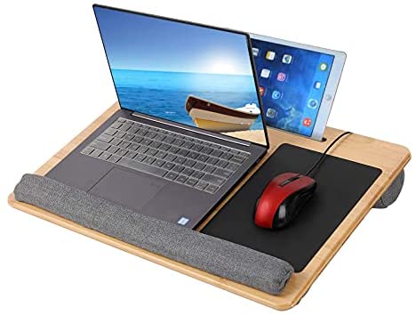 PENGKE Laptop Desk Fits Up to 17 inch Laptops,Portable Bamboo Laptop Lap Desk Built in Mouse Pad and Wrist Pad for Notebook for Home,Office,Sofa and Bed as Computer Laptop Book Stand