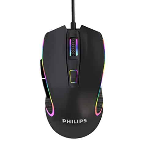 PHILIPS Wired PC Gaming Mouse RGB Spectrum Backlit Ergonomic Mouse, Programmable Buttons Up to 6400 Adjustable DPI Optical USB Computer Mice for Windows PC Gamers