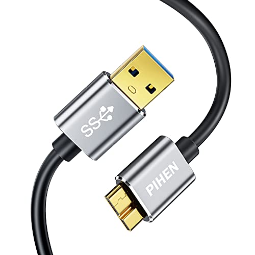 PIHEN Micro B Hard Drive Cable, USB 3.0 to Micro USB 3.0 Charge & Sync Cord with Aluminum Connector,Data Wire for Toshiba Canvio, WD External Hard Drive, Samsung Galaxy S5, Note 3 and More(1.5FT)