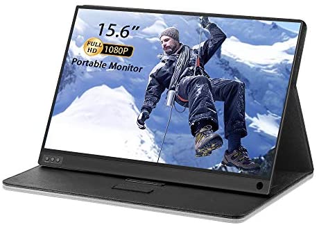 PONKLOIE Portable Monitor 2021 Newest 15.6” USB C FHD 1080P with HDMI IPS HDR Screen Computer Display Built-in Dual Speakers for Laptop PC Phone PS3/4 Xbox Included Waterproof Cover & Screen Protector